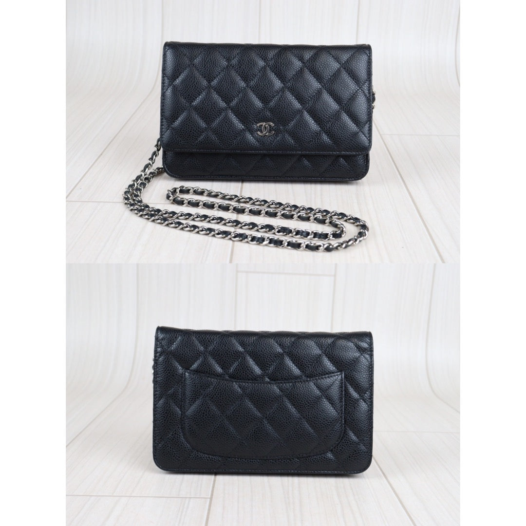 Rank SA｜ CHANEL Matelasse Caviar Skin Chain Wallet Black Silver Hardwa –  BRAND GET