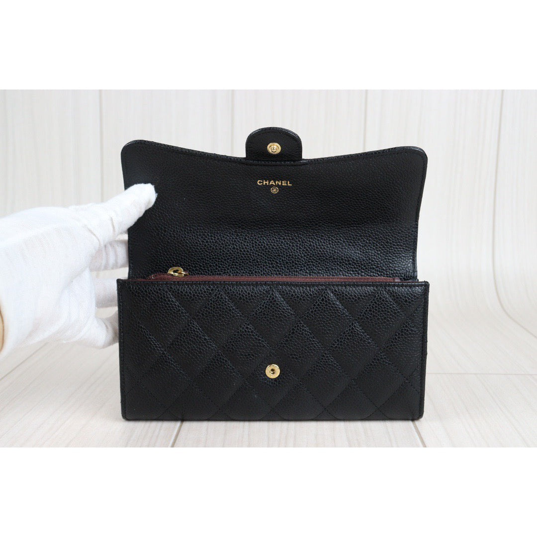 Rank A ｜Chanel Caviar Skin Black Long Wallet｜23052018