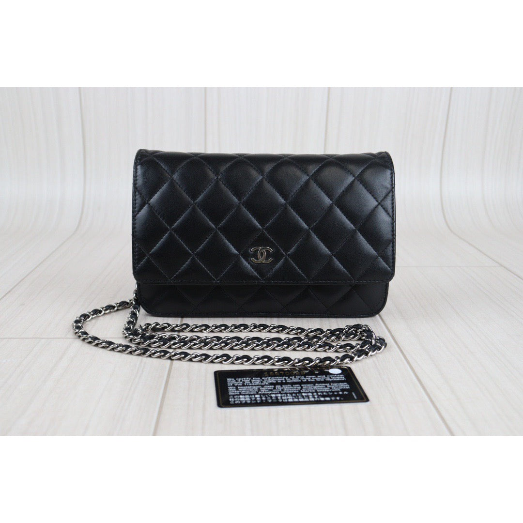 Rank A｜ CHANEL Matelasse Lamb Leather Chain Wallet Black Silver Hardware ｜V23072003