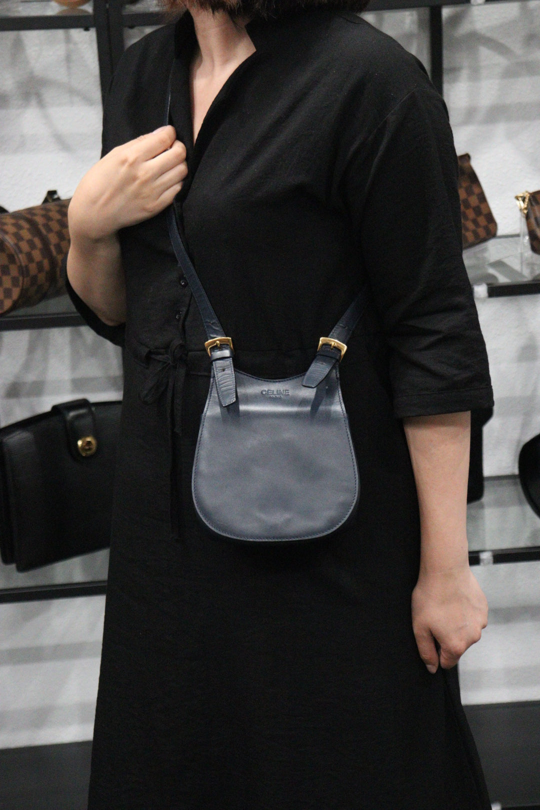 Rank AB ｜ CELINE Calf Leather Shoulder Bag Navy｜V23062929