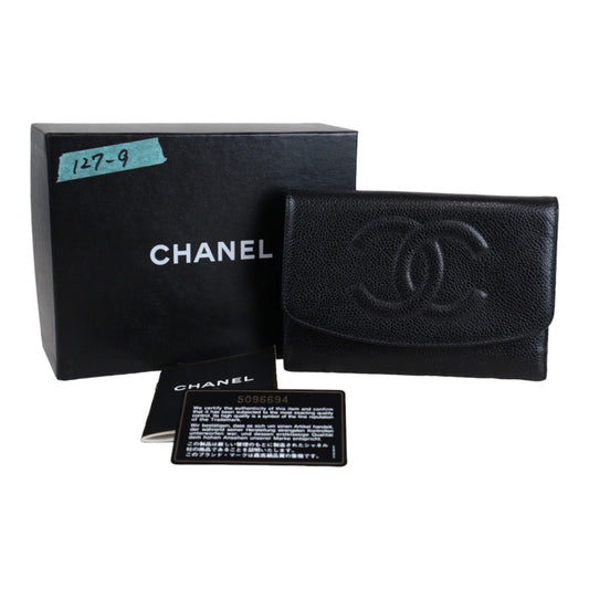 Rank A ｜Chanel Caviar Skin Black Wallet｜V23062617