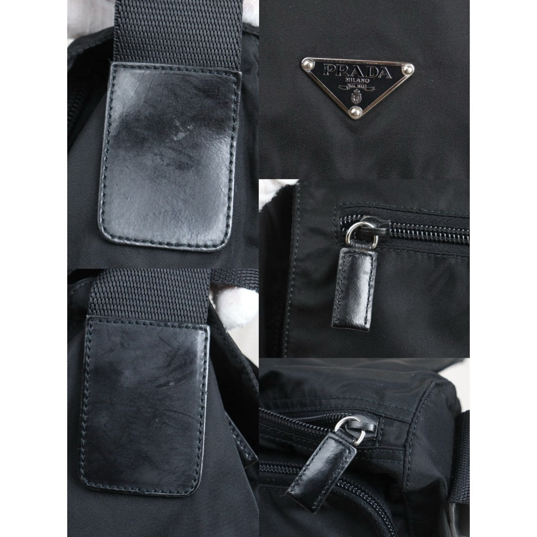 Include Entrupy Certificate of Authenticity｜Good ( Rank AB) ｜Prada  Vela Nylon Buckle Messenger Black Shoulder Bag｜26102607