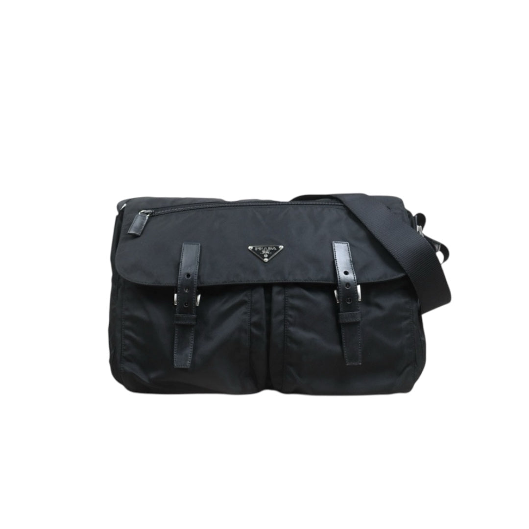 Include Entrupy Certificate of Authenticity｜Good ( Rank AB) ｜Prada  Vela Nylon Buckle Messenger Black Shoulder Bag｜26102607