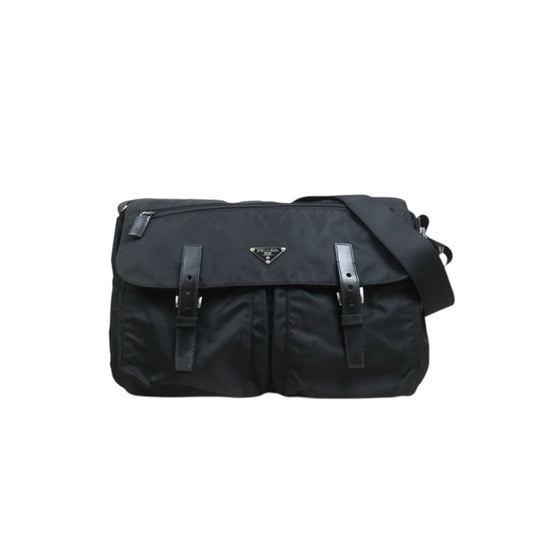 Include Entrupy Certificate of Authenticity｜Good ( Rank AB) ｜Prada  Vela Nylon Buckle Messenger Black Shoulder Bag｜26102607
