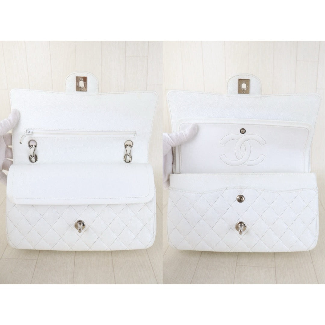 Include Entrupy Certificate of Authenticity｜Good ( Rank AB)｜ CHANEL Caviar Skin Matelasse Chain Double Flap 25 Shoulder Bag White Made In 2008-2009Year  ｜H26102201