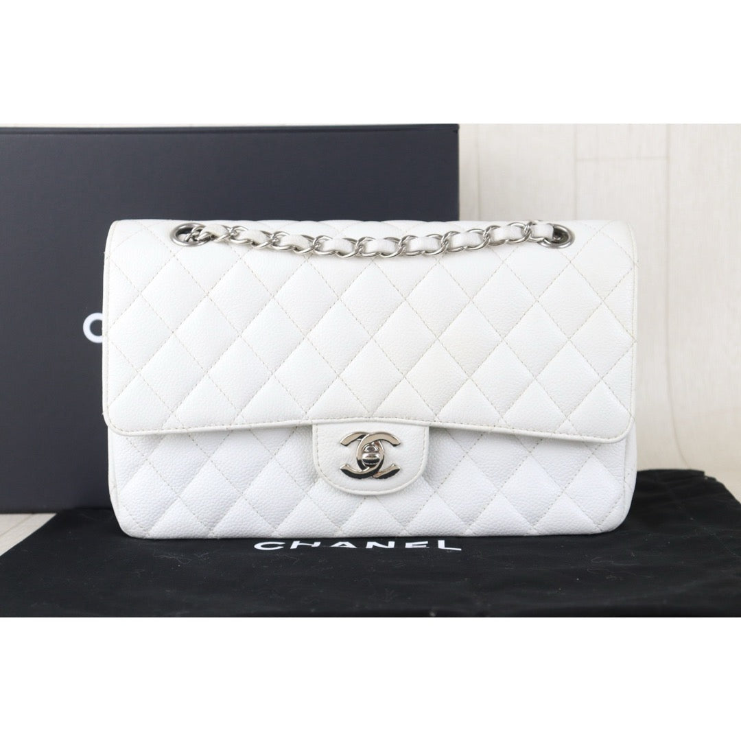Include Entrupy Certificate of Authenticity｜Good ( Rank AB)｜ CHANEL Caviar Skin Matelasse Chain Double Flap 25 Shoulder Bag White Made In 2008-2009Year  ｜H26102201
