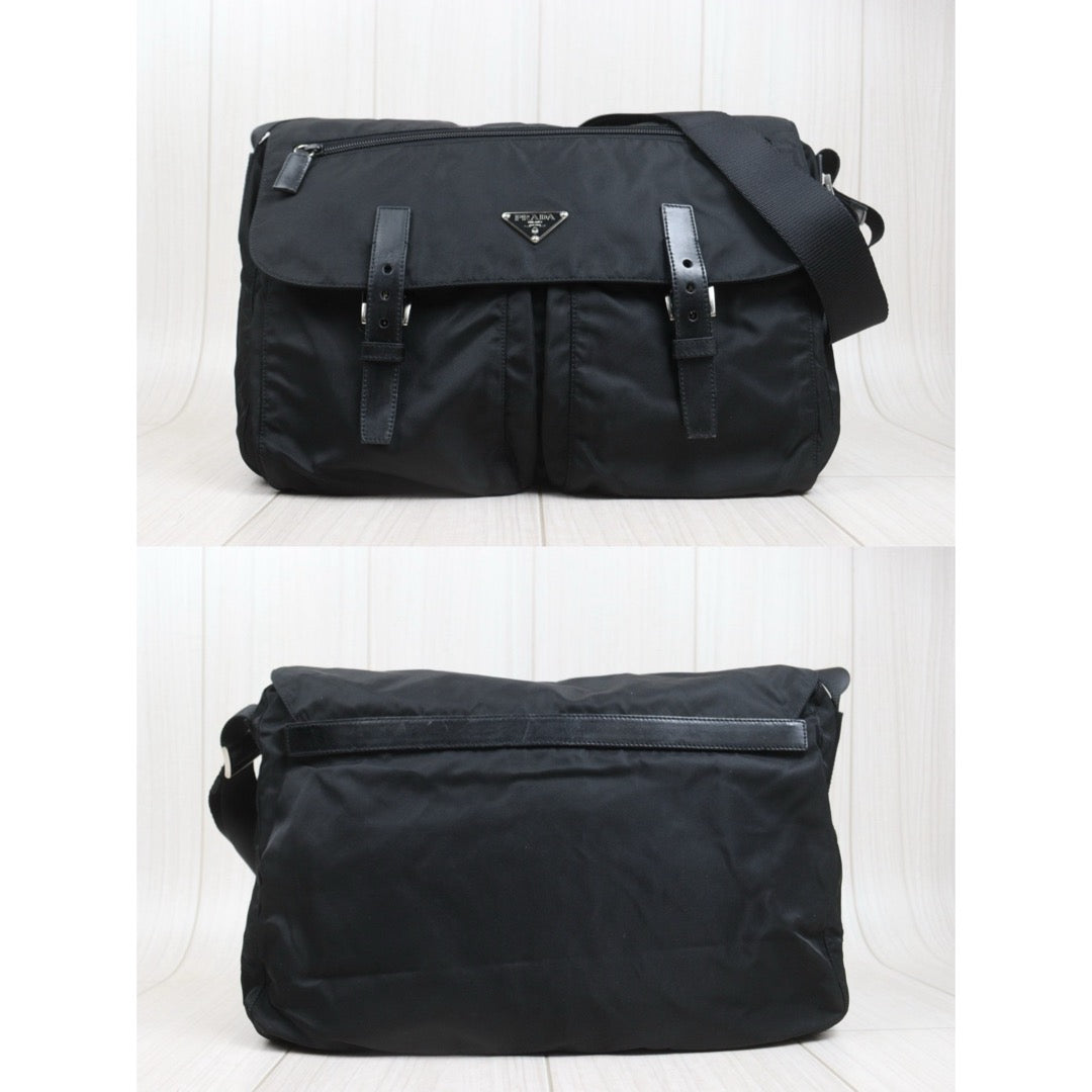 Include Entrupy Certificate of Authenticity｜Good ( Rank AB) ｜Prada  Vela Nylon Buckle Messenger Black Shoulder Bag｜26102607