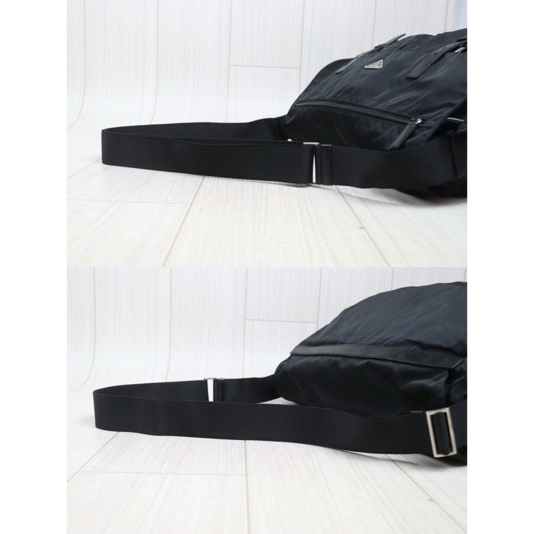 Include Entrupy Certificate of Authenticity｜Good ( Rank AB) ｜Prada  Vela Nylon Buckle Messenger Black Shoulder Bag｜26102607