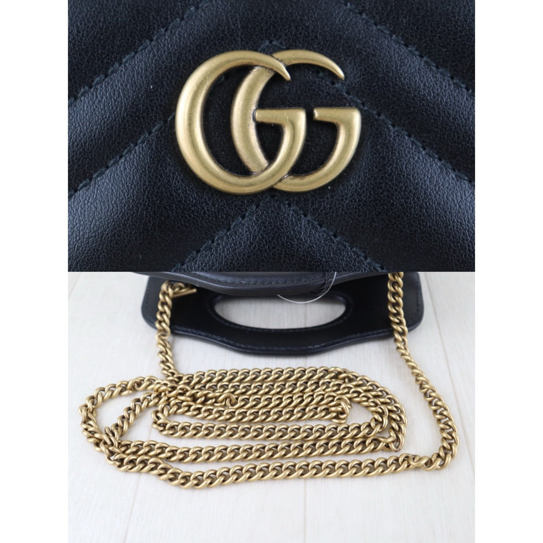 Include Entrupy Certificate of Authenticity｜Very Good ( Rank A) ｜  GUCCI  GG Marmont Mini  Lamb Skin Phone Holder Chain Shoulder Bag｜Z26101214