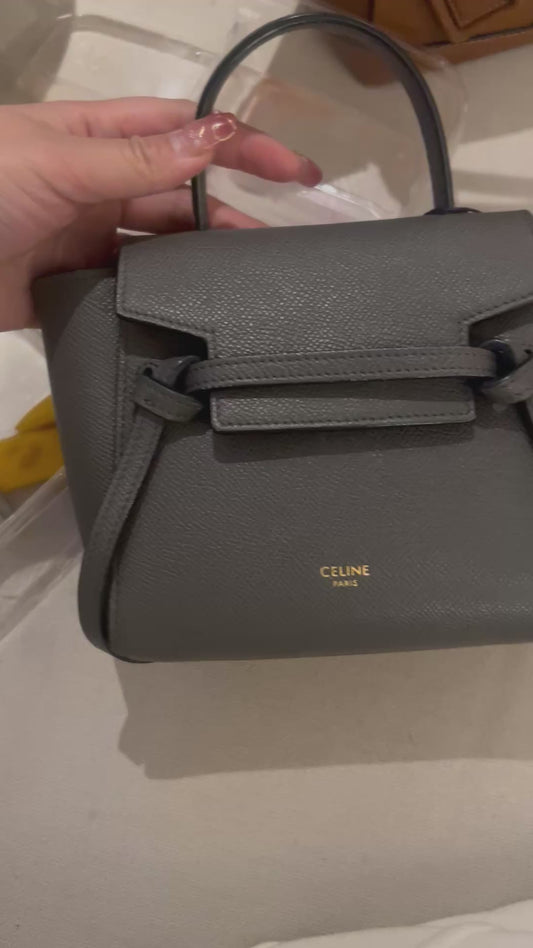 Very Good ( Rank A)｜CELINE Leather Calf Belt Pico Handbag Shoulder Bag Grey