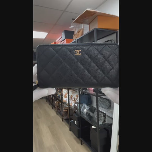 Include Entrupy Certificate of Authenticity｜Very Good ( Rank A)｜CHANEL Matlasse Caviar Skin Classic Long Zip Wallet Black Made In 2014-2015 Year｜S26080104