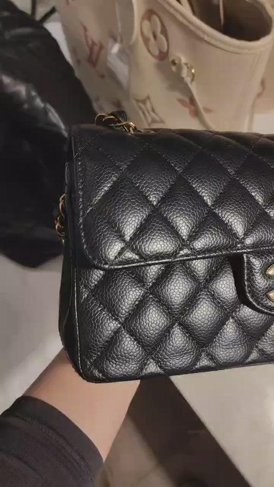 Very Good ( Rank A)｜ CHANEL Caviar Skin Matrasse Double Flap 23 Shoulder Bag Black IC chip