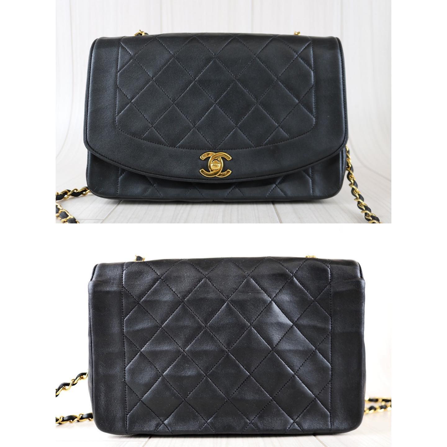 Rank AB ｜    CHANEL Matrasse Diana Lamb Skin Double Flap Double Chain Bag  ｜071602