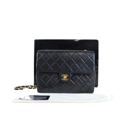 Rank A ｜ CHANEL Black Lanbskin Square Shoulder Bag ｜092405