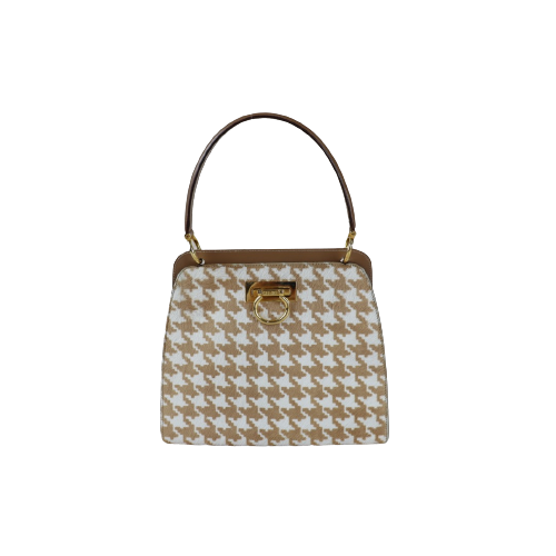 Rank A ｜ CELINE  Houndstooth Brown Haraco Handbag｜092901