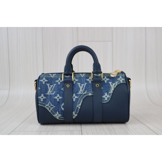 Rank S ｜  LV Monogram Denim Keepol XS M81011 2WAY Hand Shoulder Bag ｜011602