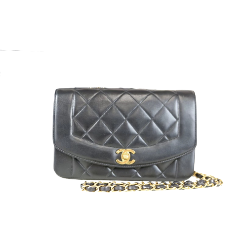 Rank A CHANEL Matrasse Diana Lamb Skin Double Flap Double Chain