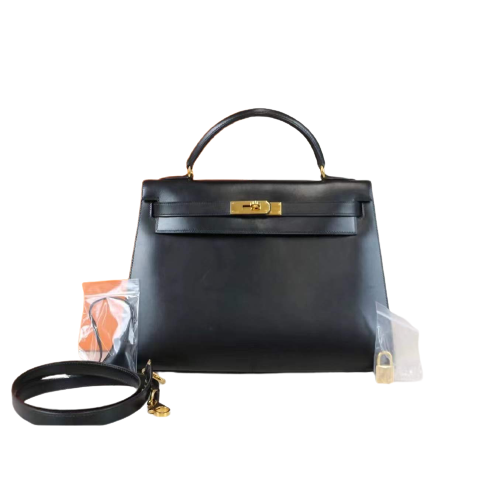 Rank A ｜ HERMES Kelly 32 Box Leather  Black Gold Hardware ｜031706