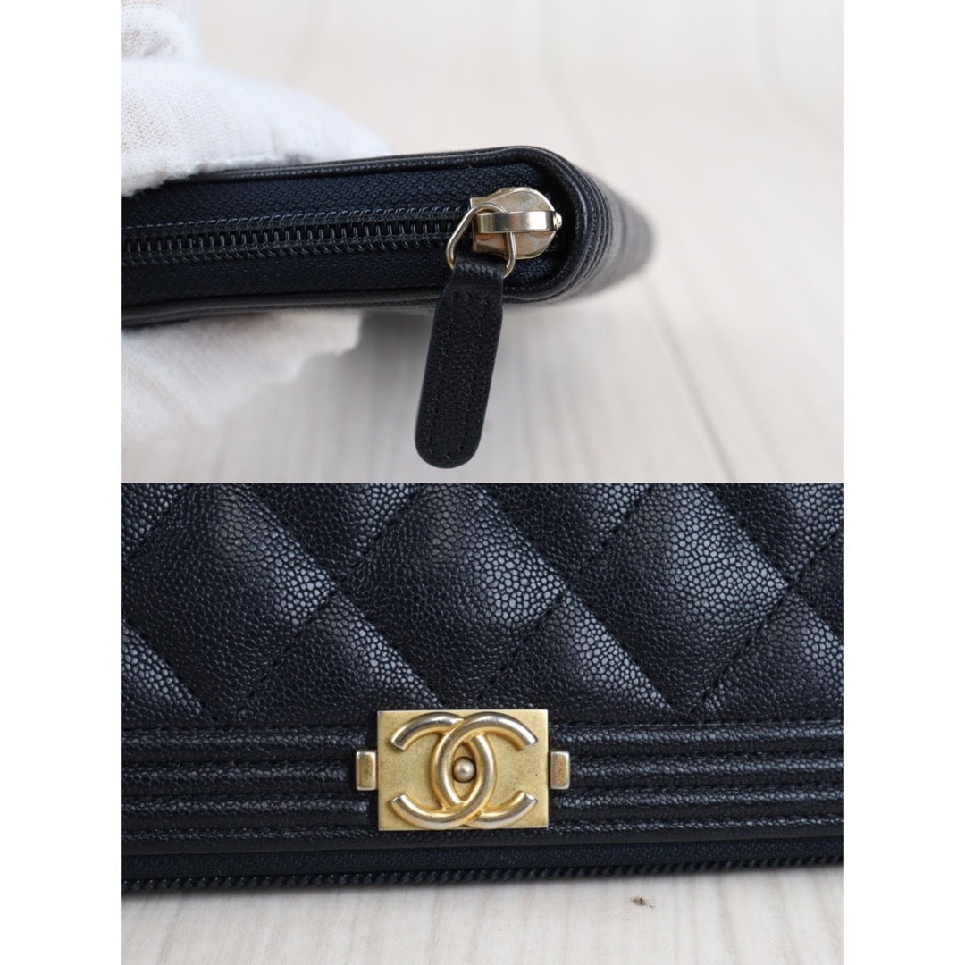 Rank A ｜Chanel Caviar Skin Navy Long Wallet｜23041303