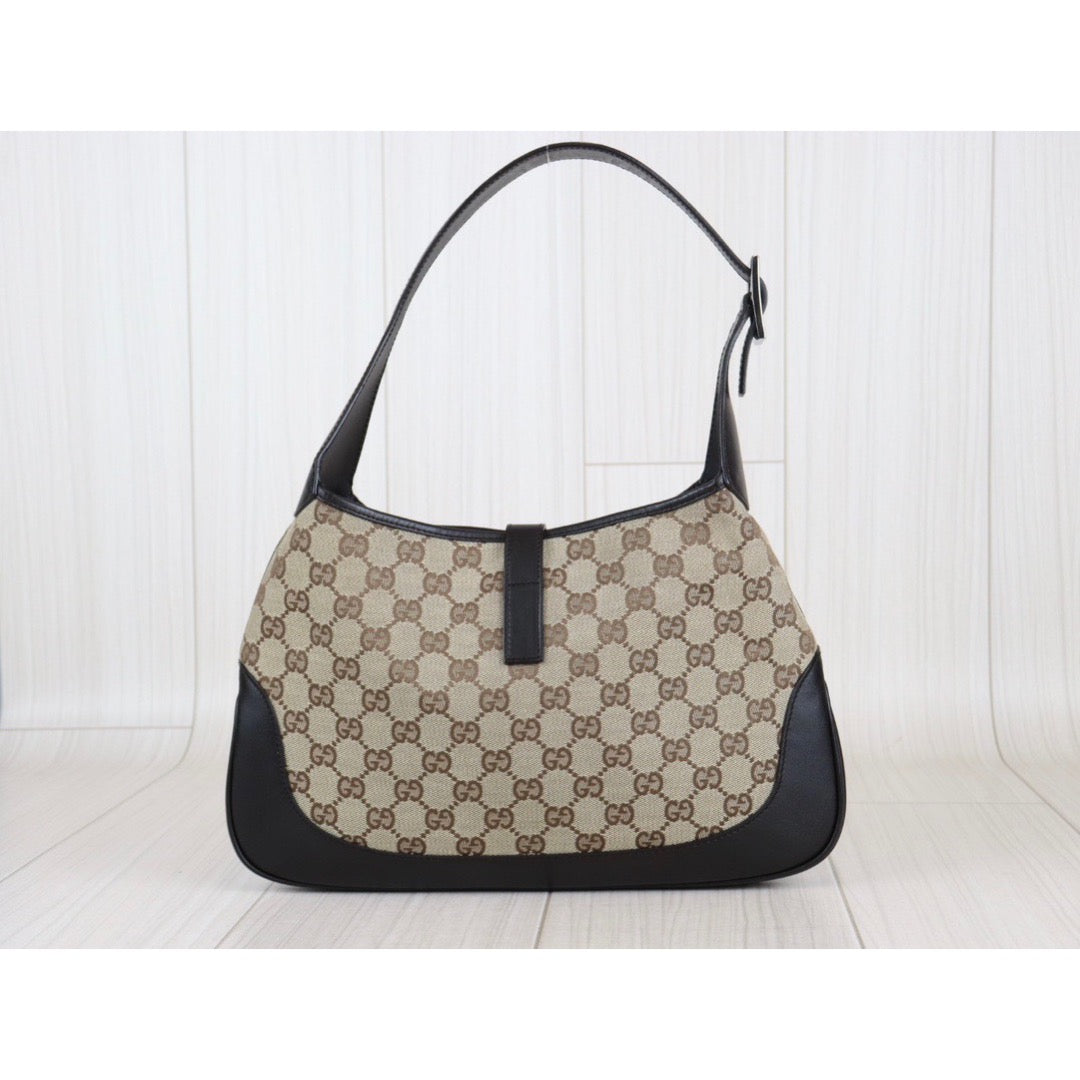 Rank A ｜ GUCCI Tan Monogram Canvas Hobo Jackie O Bag with Stripes｜22121402