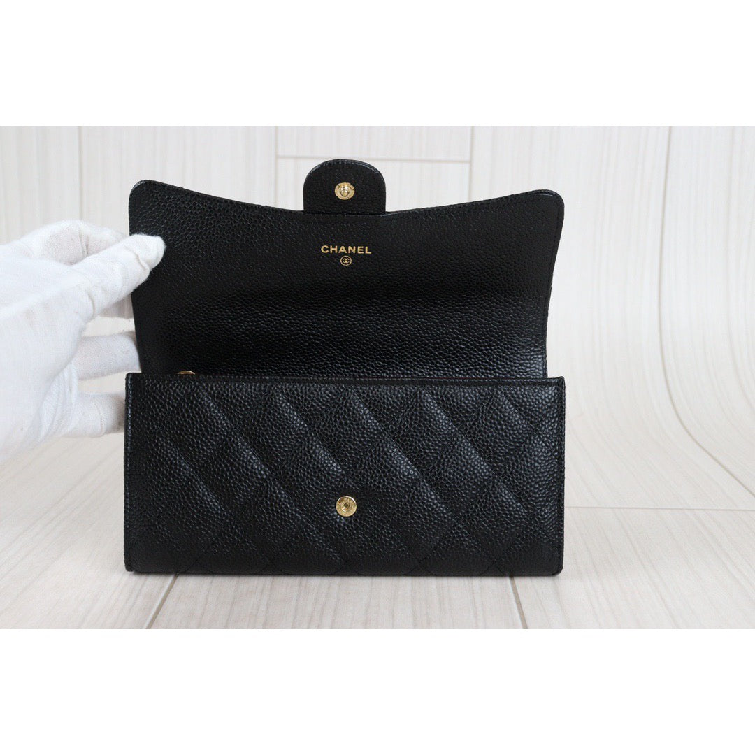 Rank SA ｜Chanel Caviar Skin Black Long Wallet｜23041307