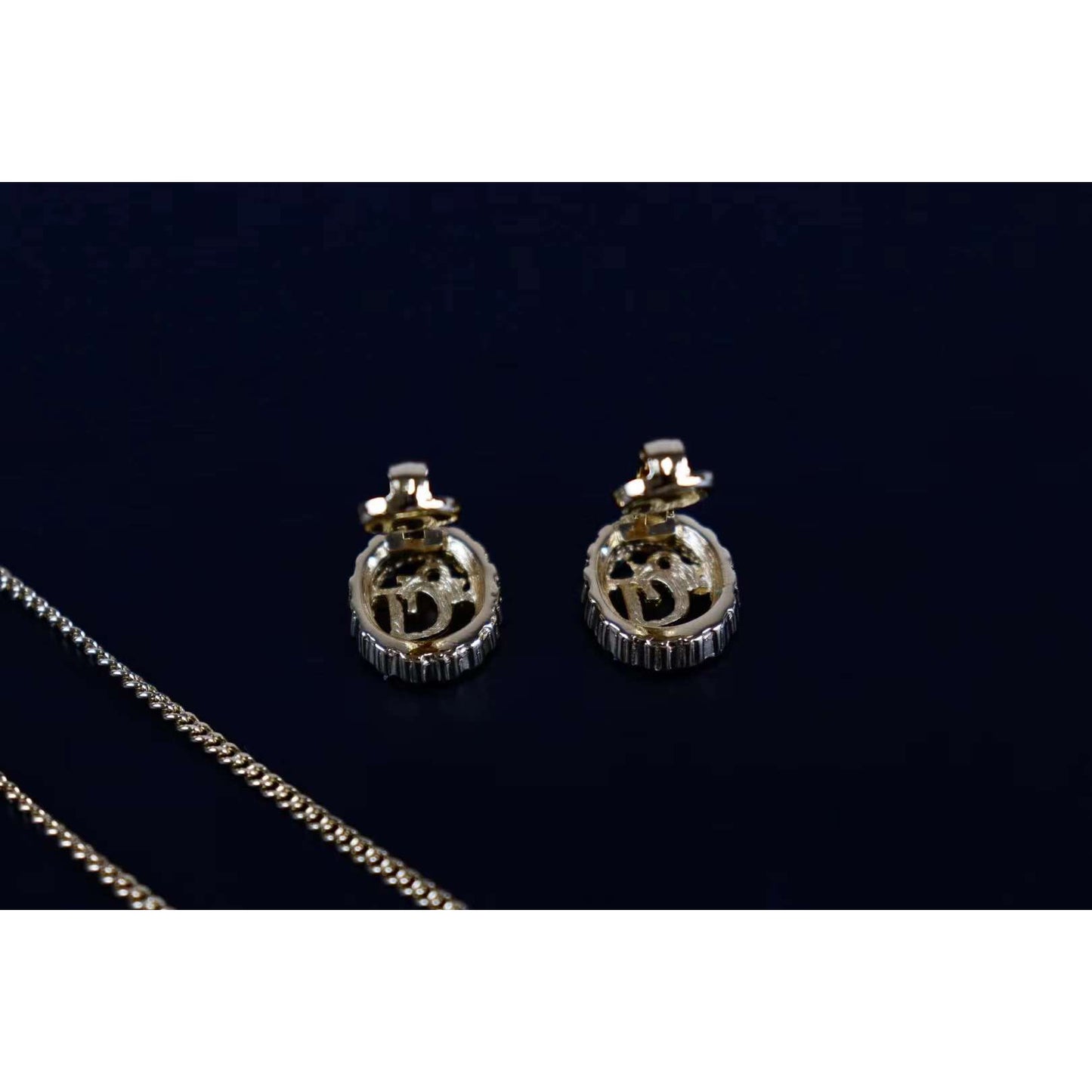 Rank A ｜ Dior Necklace Earring Set Gold 18k Gold Plated  Rhinestone｜090105