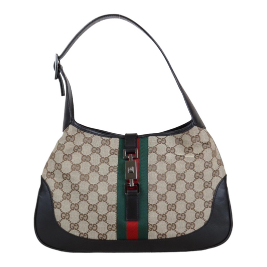 Rank A ｜ GUCCI Tan Monogram Canvas Hobo Jackie O Bag with Stripes｜22121402