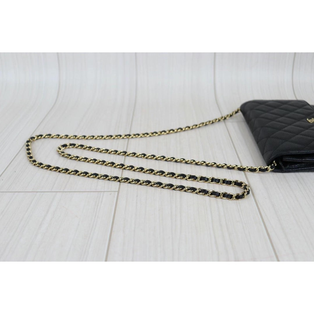 Rank A ｜ CHANEL Matelasse Caviar Skin Chain Wallet Black Gold Hardware ｜22112502