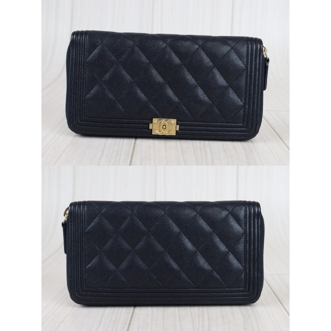 Rank A ｜Chanel Caviar Skin Navy Long Wallet｜23041303