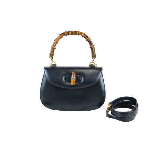 Rank A ｜ GUCCI Bamboo Box Leather Navy Hand Bag ｜070404