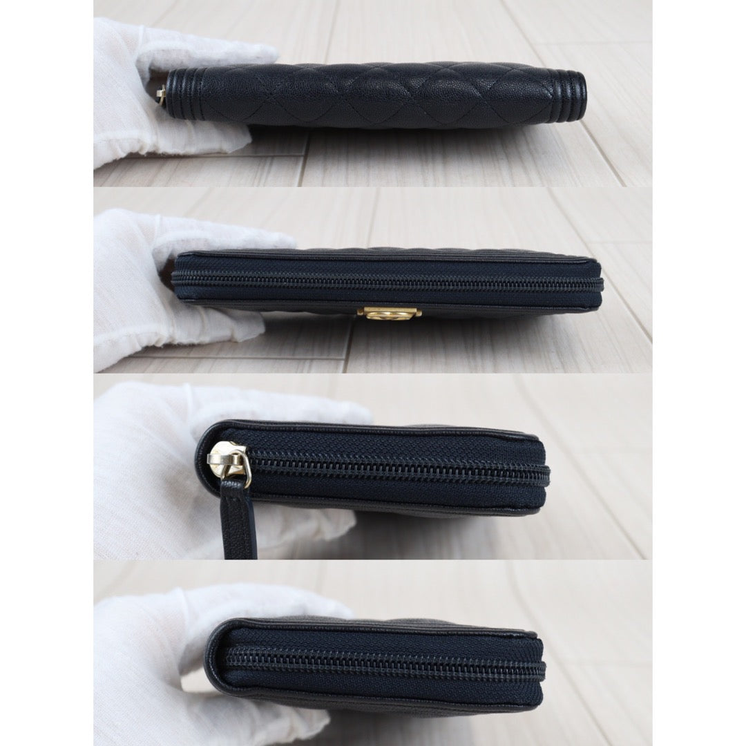 Rank A ｜Chanel Caviar Skin Navy Long Wallet｜23041303