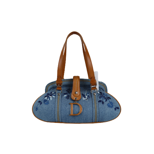 Rank A ｜Dior Denim Floral Embroidery Handbag ｜083113