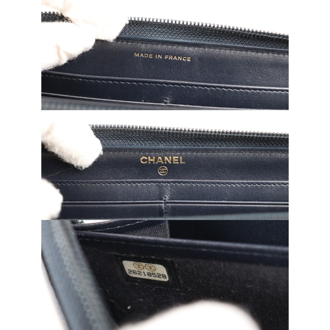 Rank A ｜Chanel Caviar Skin Navy Long Wallet｜23041303