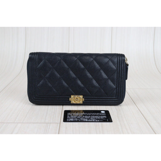 Rank A ｜Chanel Caviar Skin Navy Long Wallet｜23041303