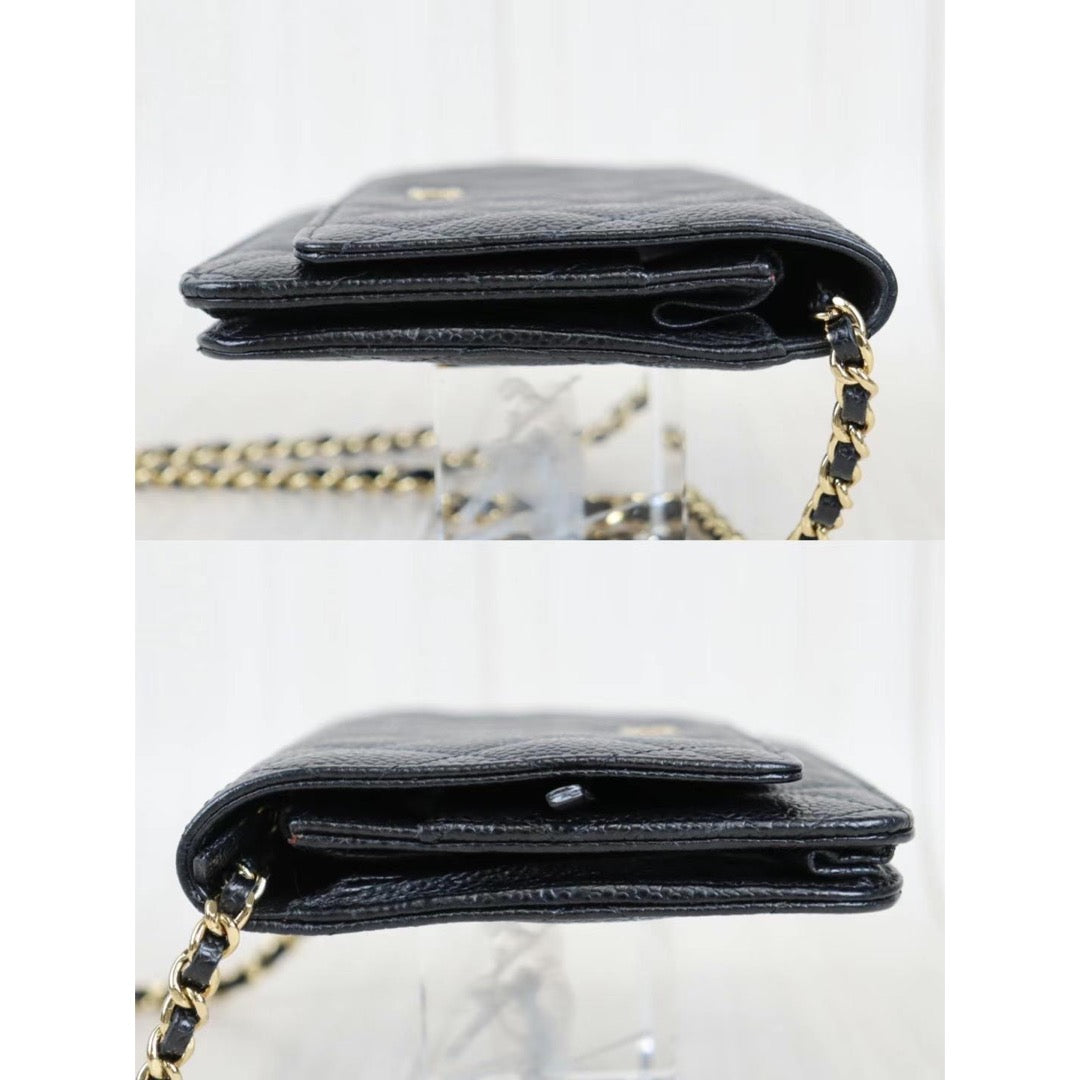 Rank A ｜ CHANEL Matelasse Caviar Skin Chain Wallet Black Gold Hardware ｜22112502