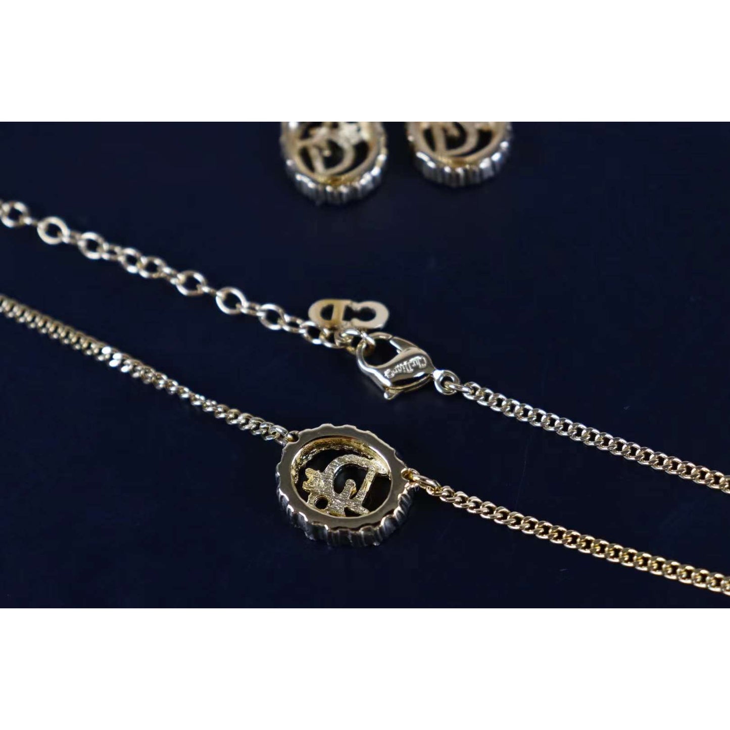 Rank A ｜ Dior Necklace Earring Set Gold 18k Gold Plated  Rhinestone｜090105