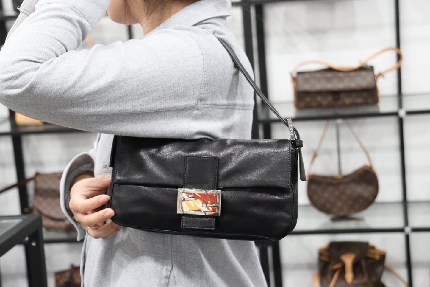 Rank A｜ FENDI Lamb Leather Baguette Shoulder Bag ｜23041701