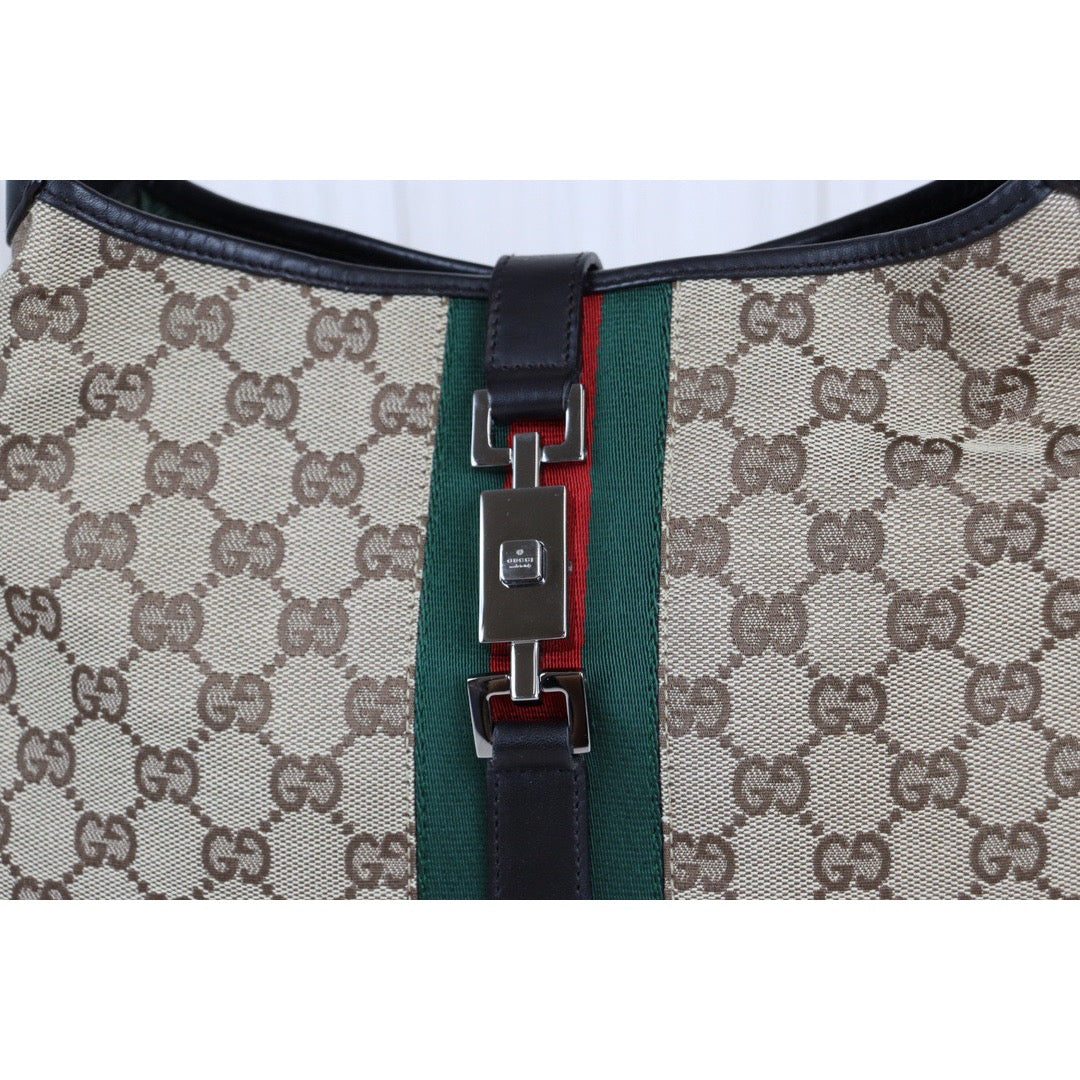 Rank A ｜ GUCCI Tan Monogram Canvas Hobo Jackie O Bag with Stripes｜22121402