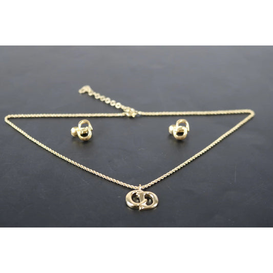 Rank A ｜ Dior Earring Necklace Set Gold｜061705