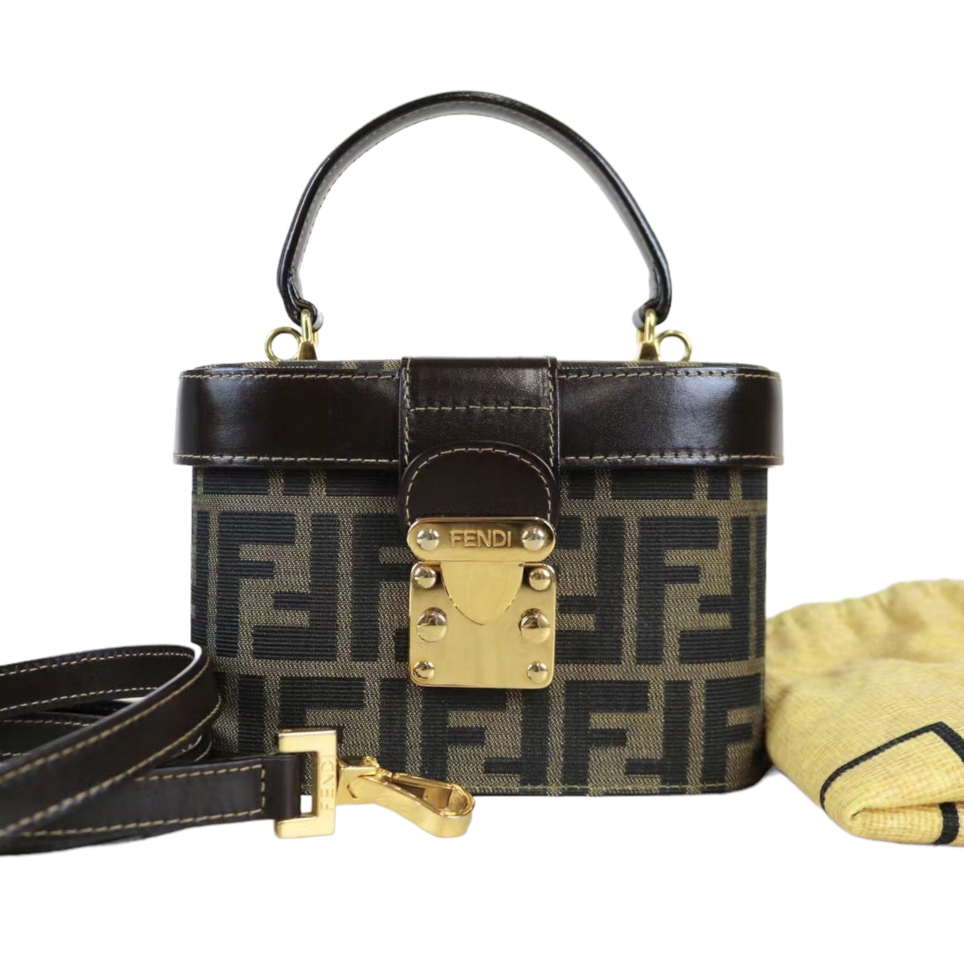 Rank A FENDI Zucka Vanity 2way Hand Shoulder Bag 052807 BRAND GET